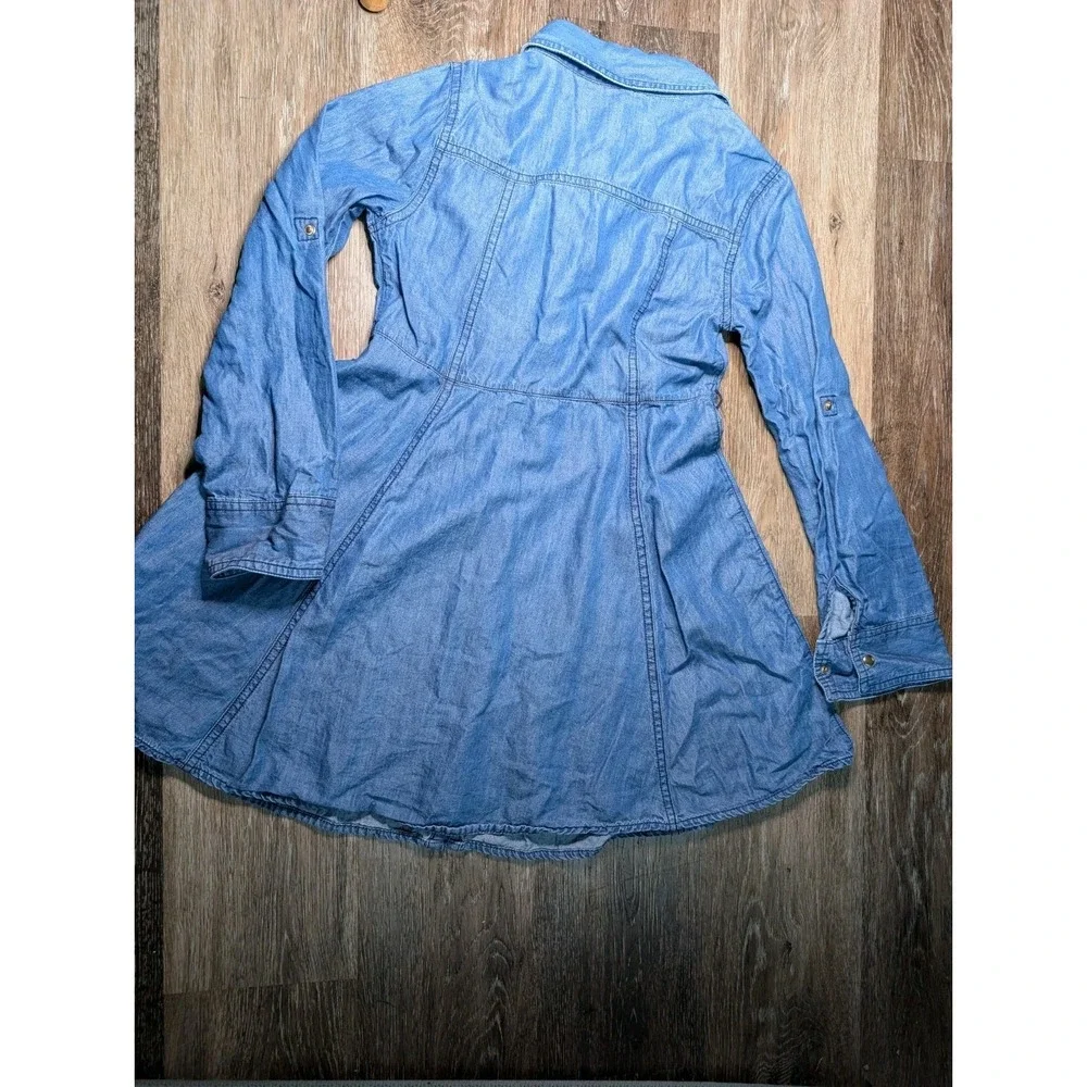 JUSTICE Denim Shirt Dress W/collar Snap Down Front Long Sleeve No Belt  Sz 8